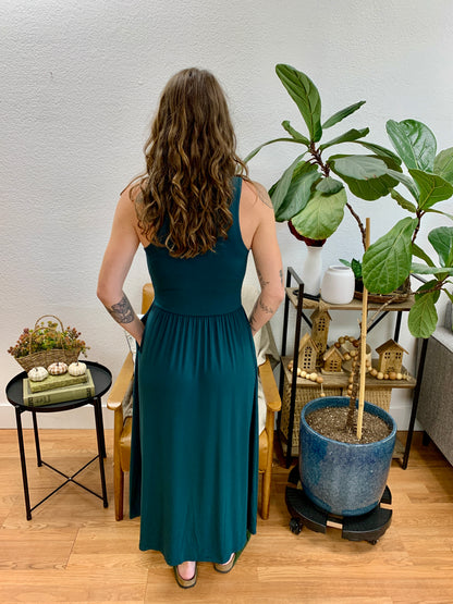 Hunter Green Front Slit Midi Dress
