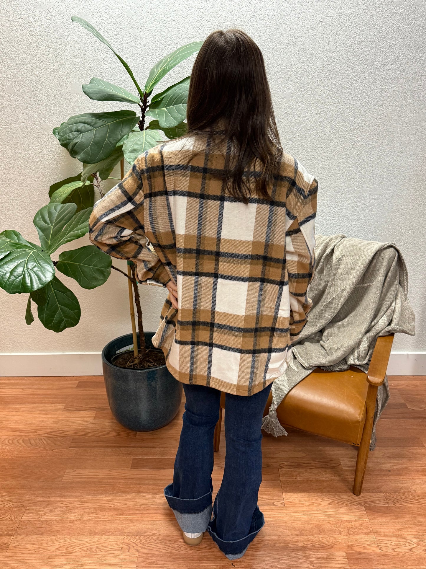 Camel Plaid Button Shacket