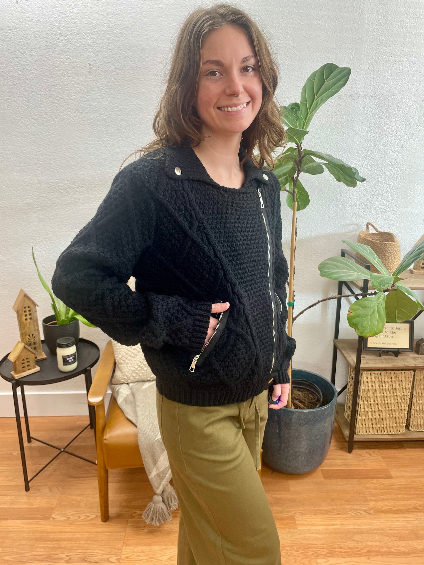 Black Zip Up Knit Jacket