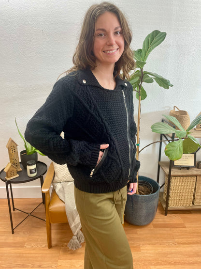 Black Zip Up Knit Jacket