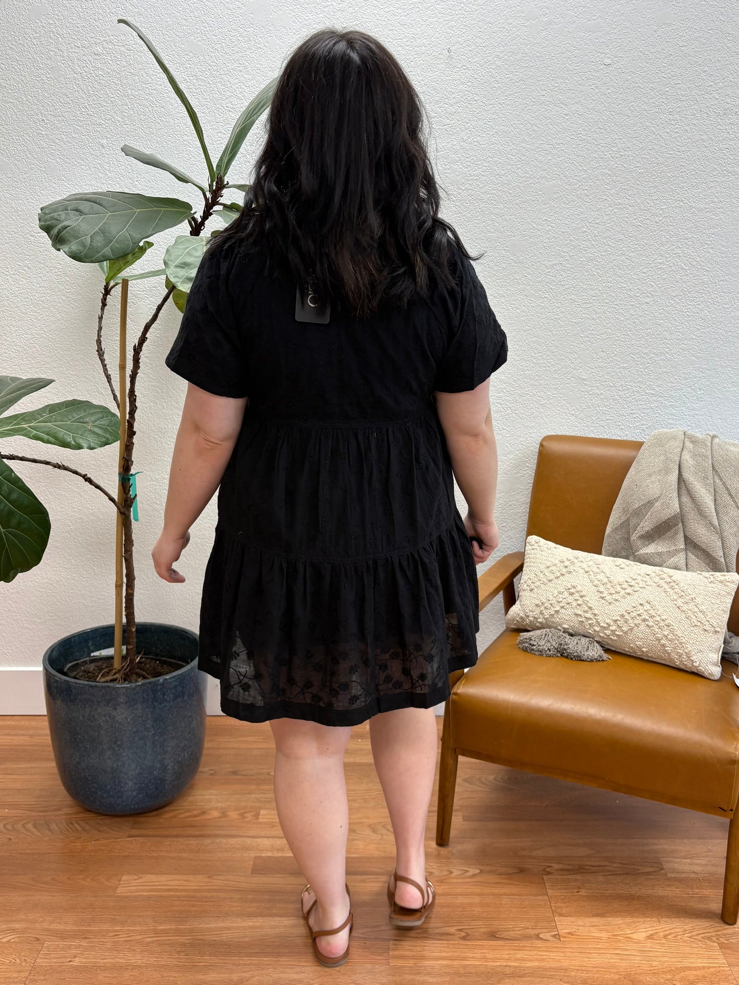 Black Embroidered Mini Dress