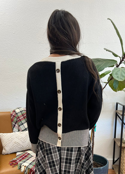Black Contrast Stripe Hem Sweater