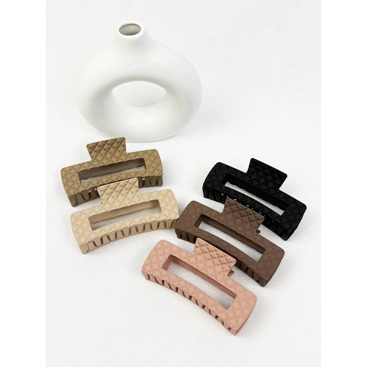 Neutral Color Embossed Cut Out Rectangle Hair Claw