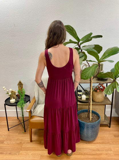 Berry Solid Layered Hem Dress