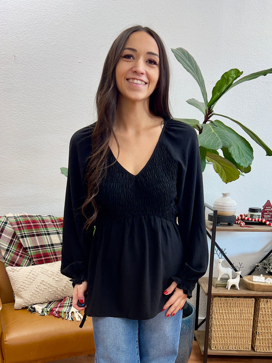 Black Solid Woven Blouse