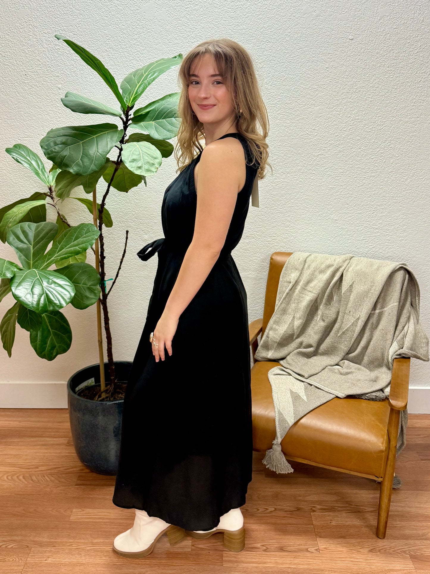 Black Self Tie Maxi Dress