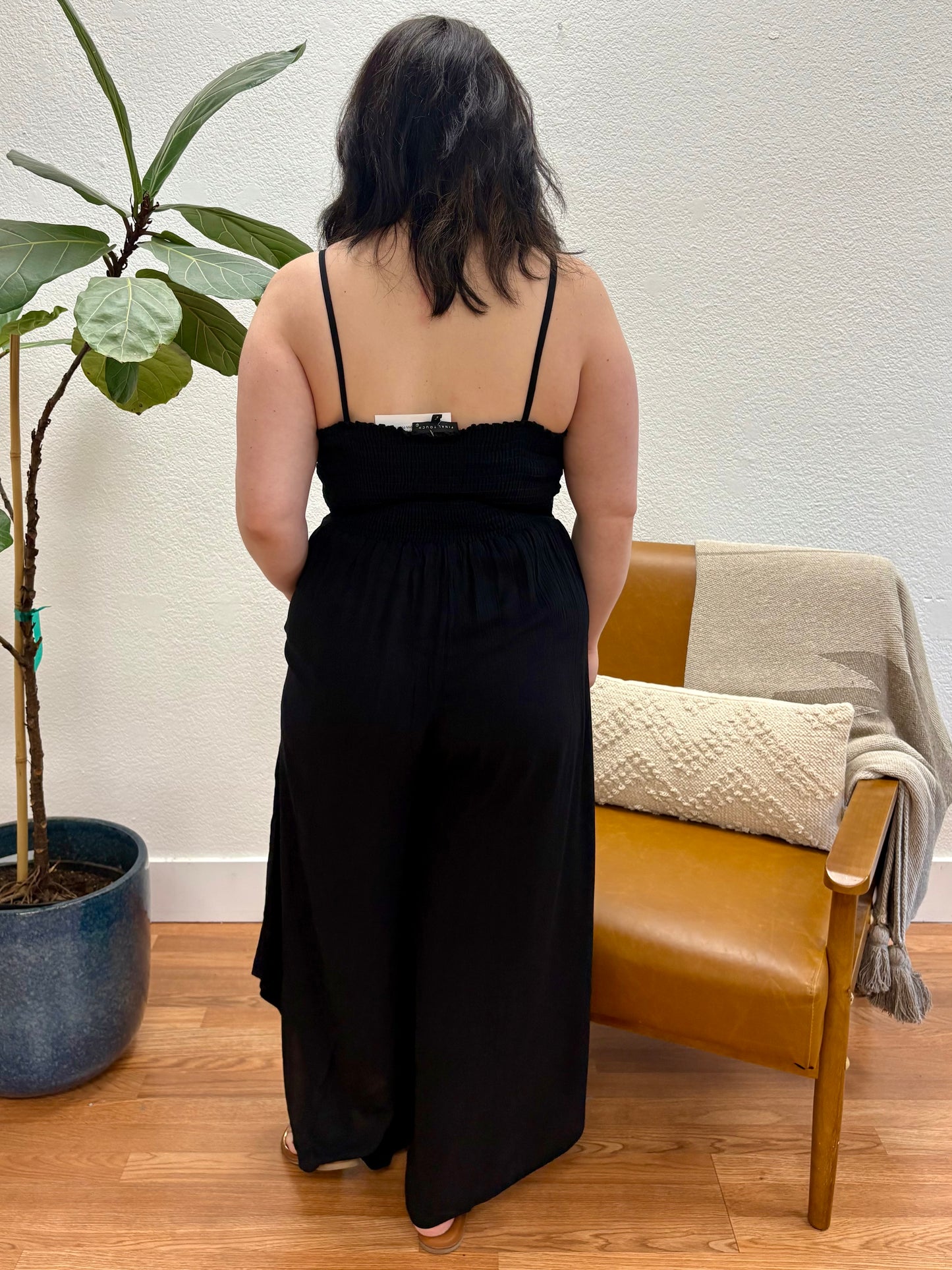 Black Solid Midi Jumpsuit