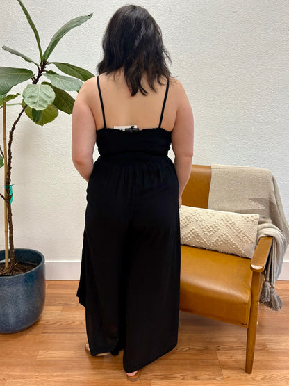 Black Solid Midi Jumpsuit