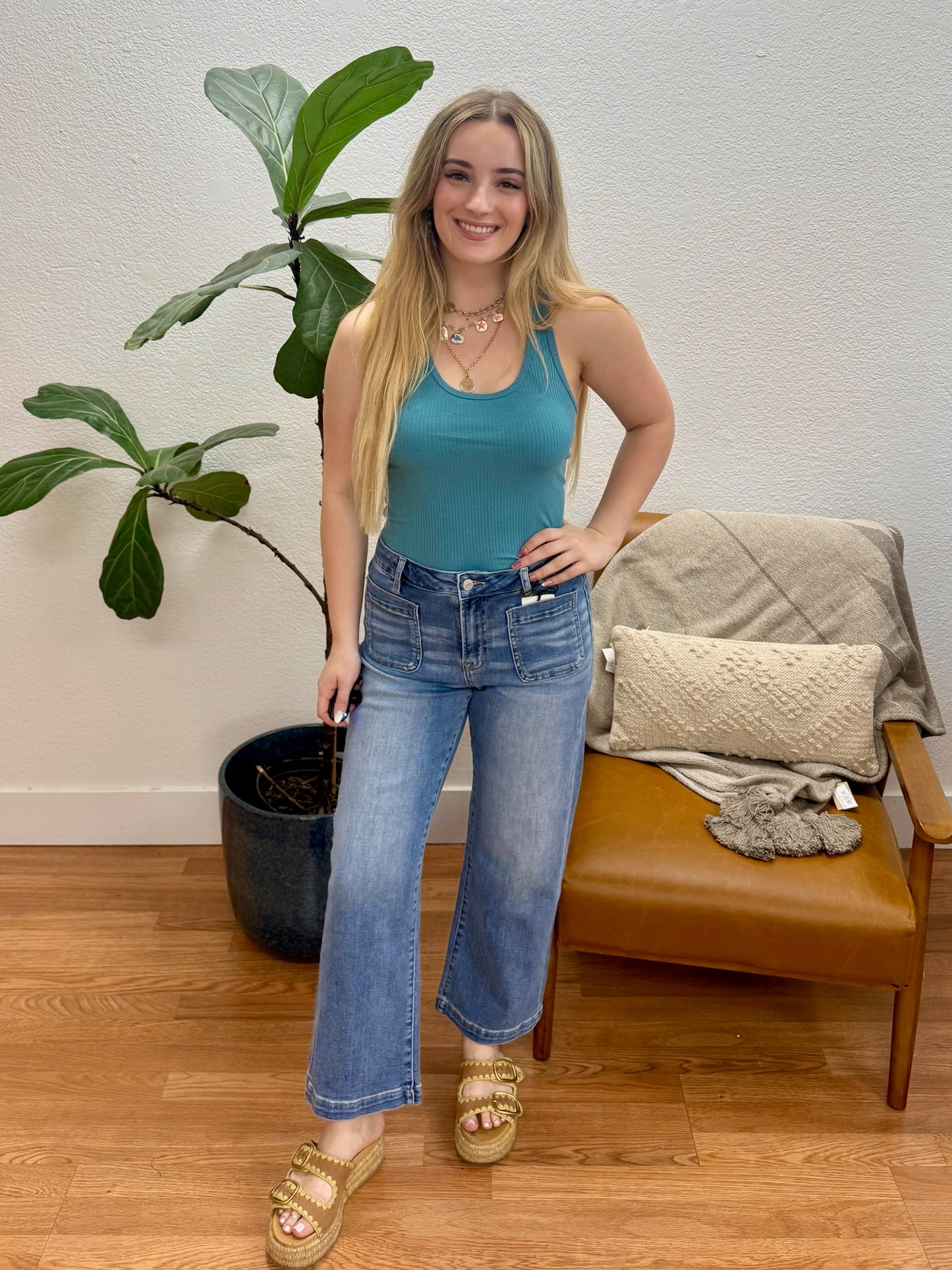 Crew Blue High Rise Cropped Wide Leg Jeans