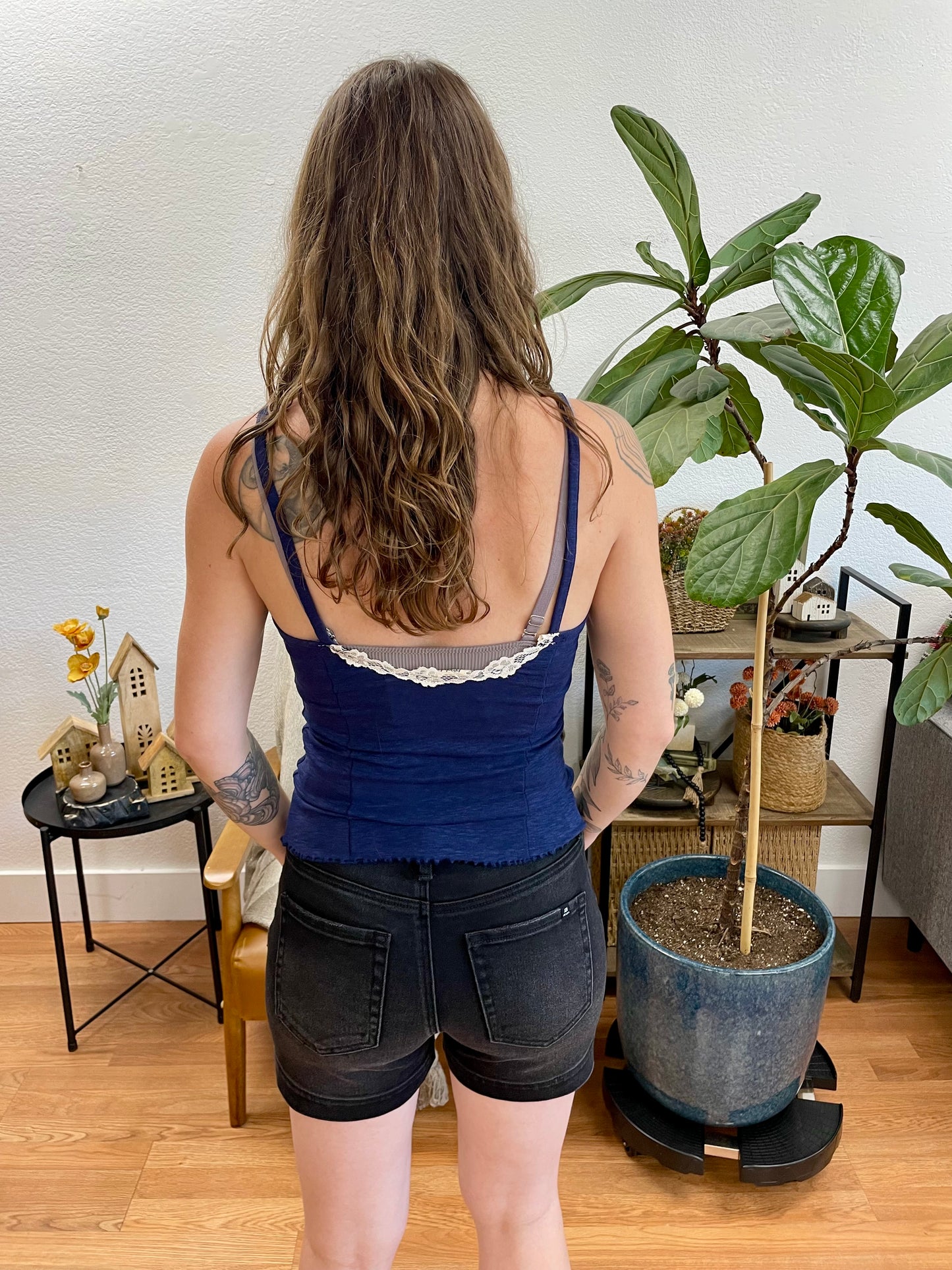 Navy Slub Lace Cami
