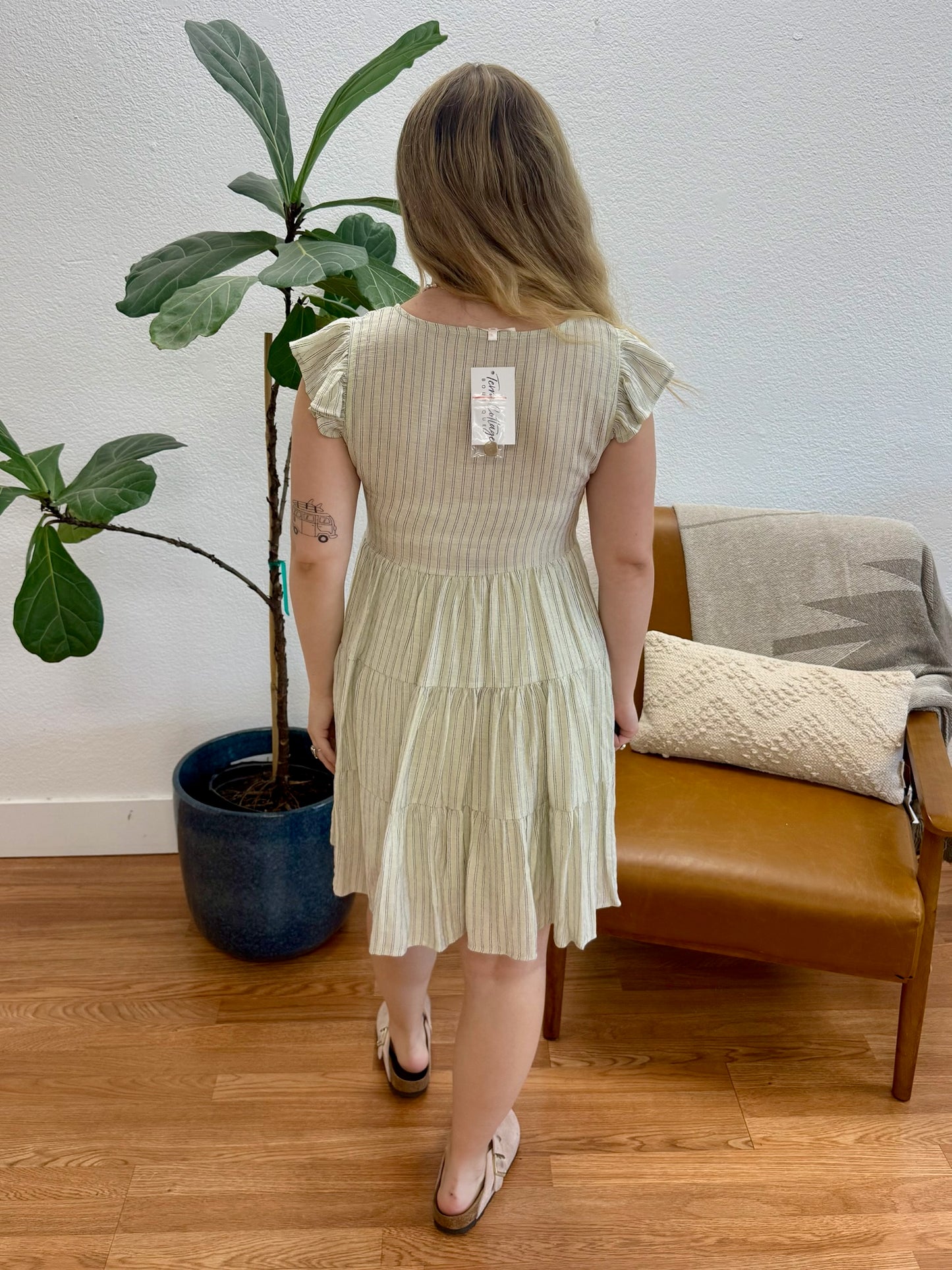 Light Olive Stripe Mini Dress