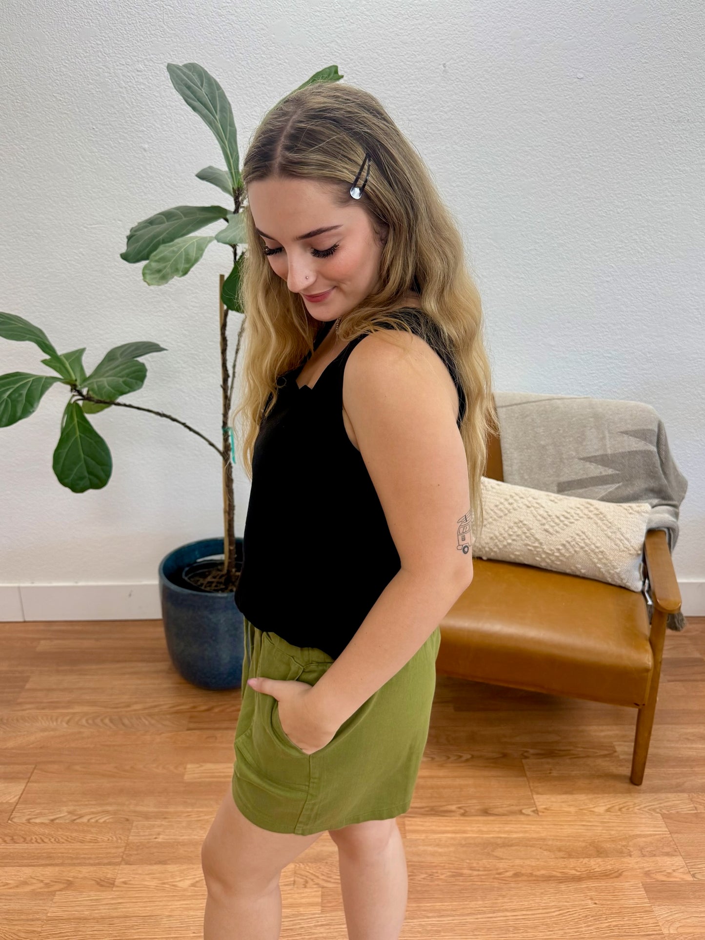 Moss Patch Pocket Drawstring Shorts