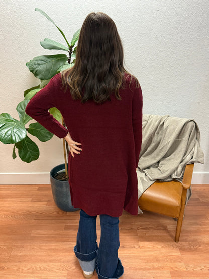 Burgundy Open Cardigan