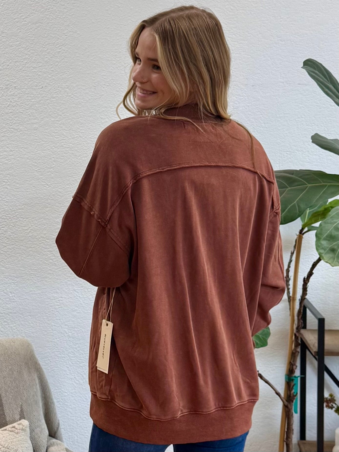 Brown Washed Zipper Jacket