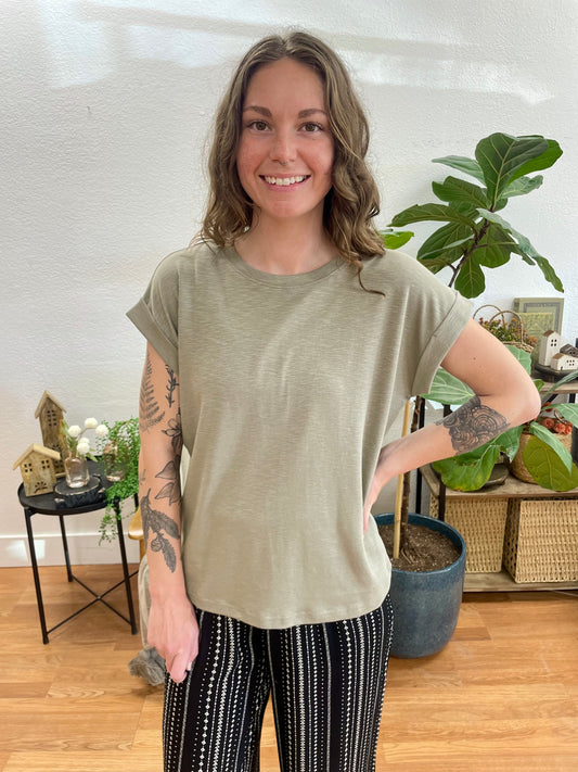 Mushroom Modal Rolled Sleeve Tee