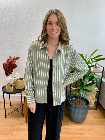 Green Stripe Button Up Shirt