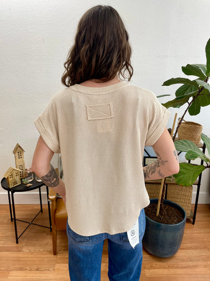 Cream Ribbed Crew Neck Tee - Terra Cottage