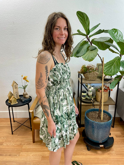 Green Botanical Tie Front Dress