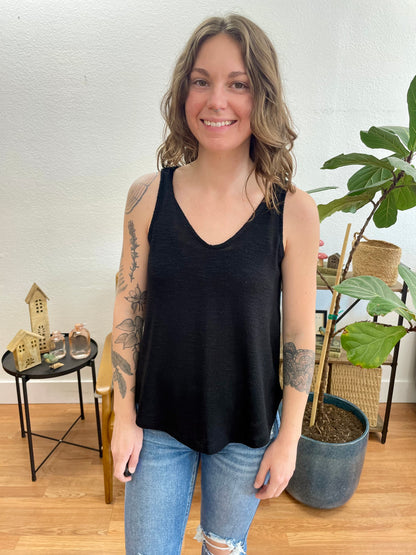 Black V-Neck Hacci Tank - Terra Cottage