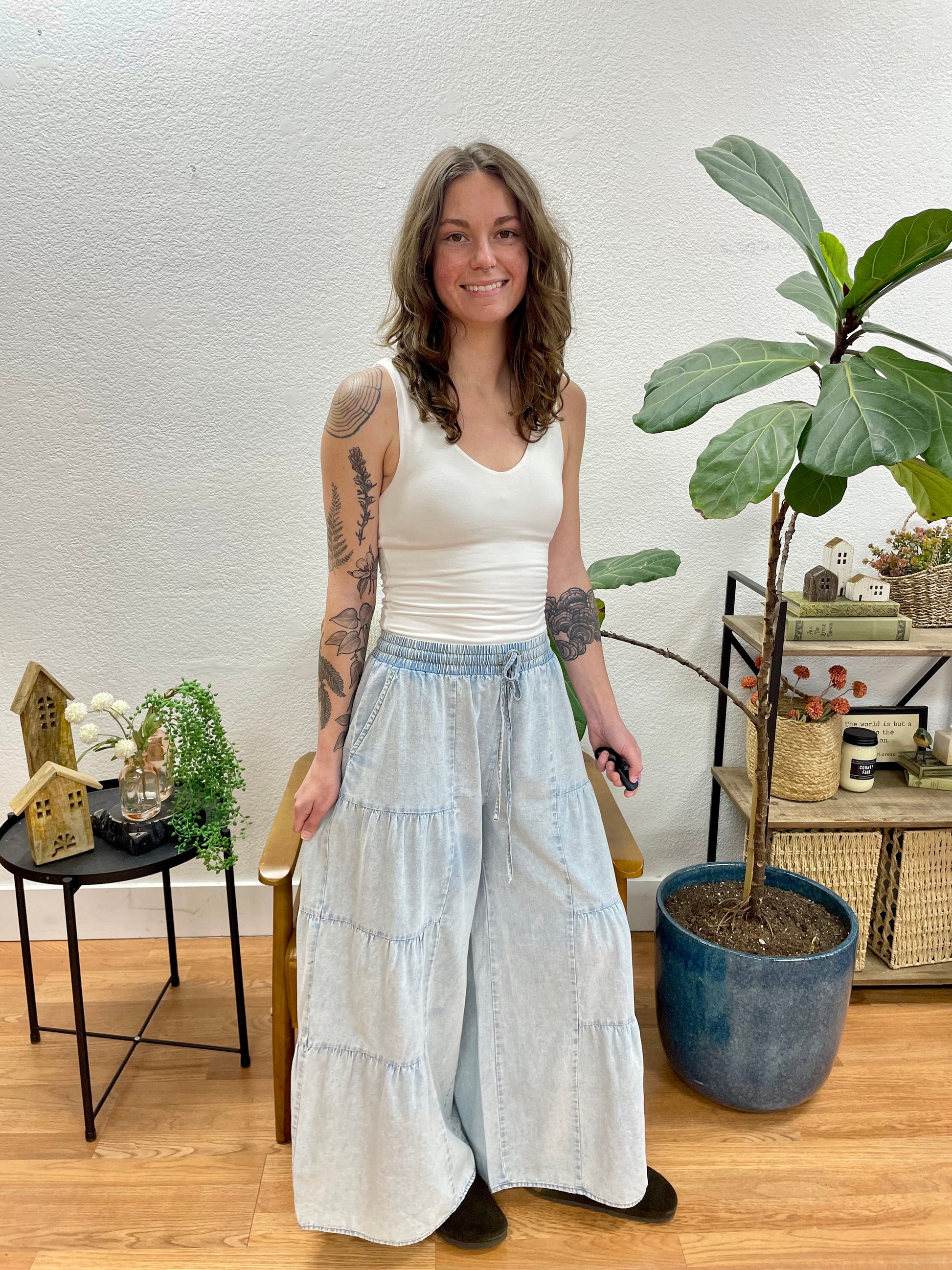 Chambray Tiered Pants - Terra Cottage