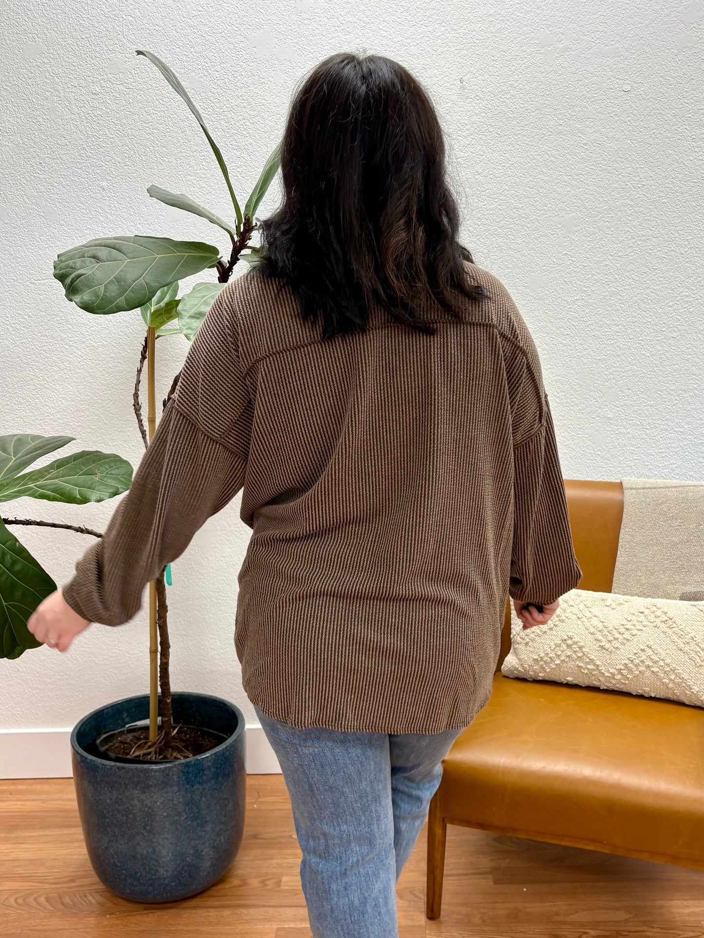 Brown Ribbed Urban Cardigan