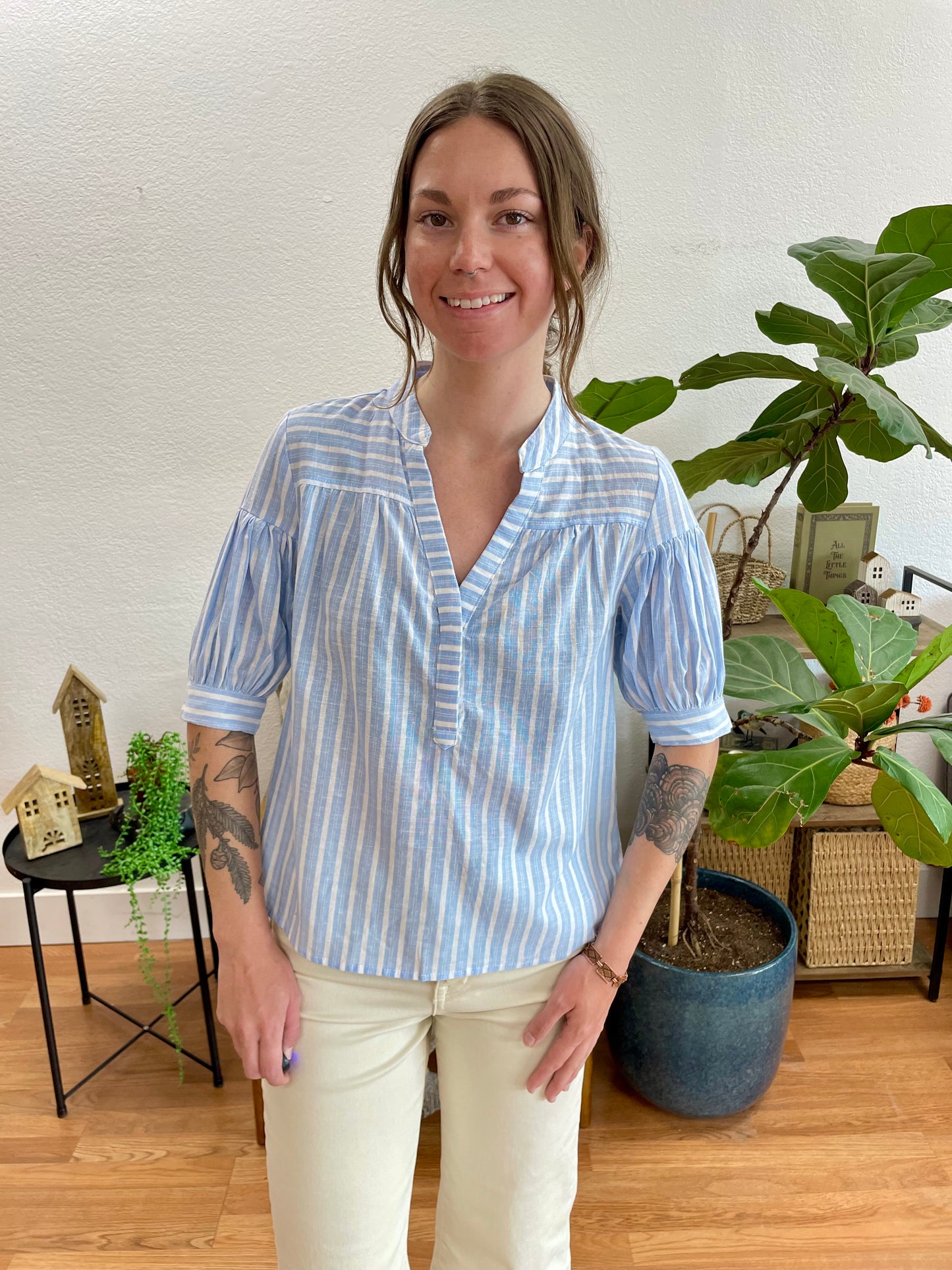 Striped V Neck Blouse