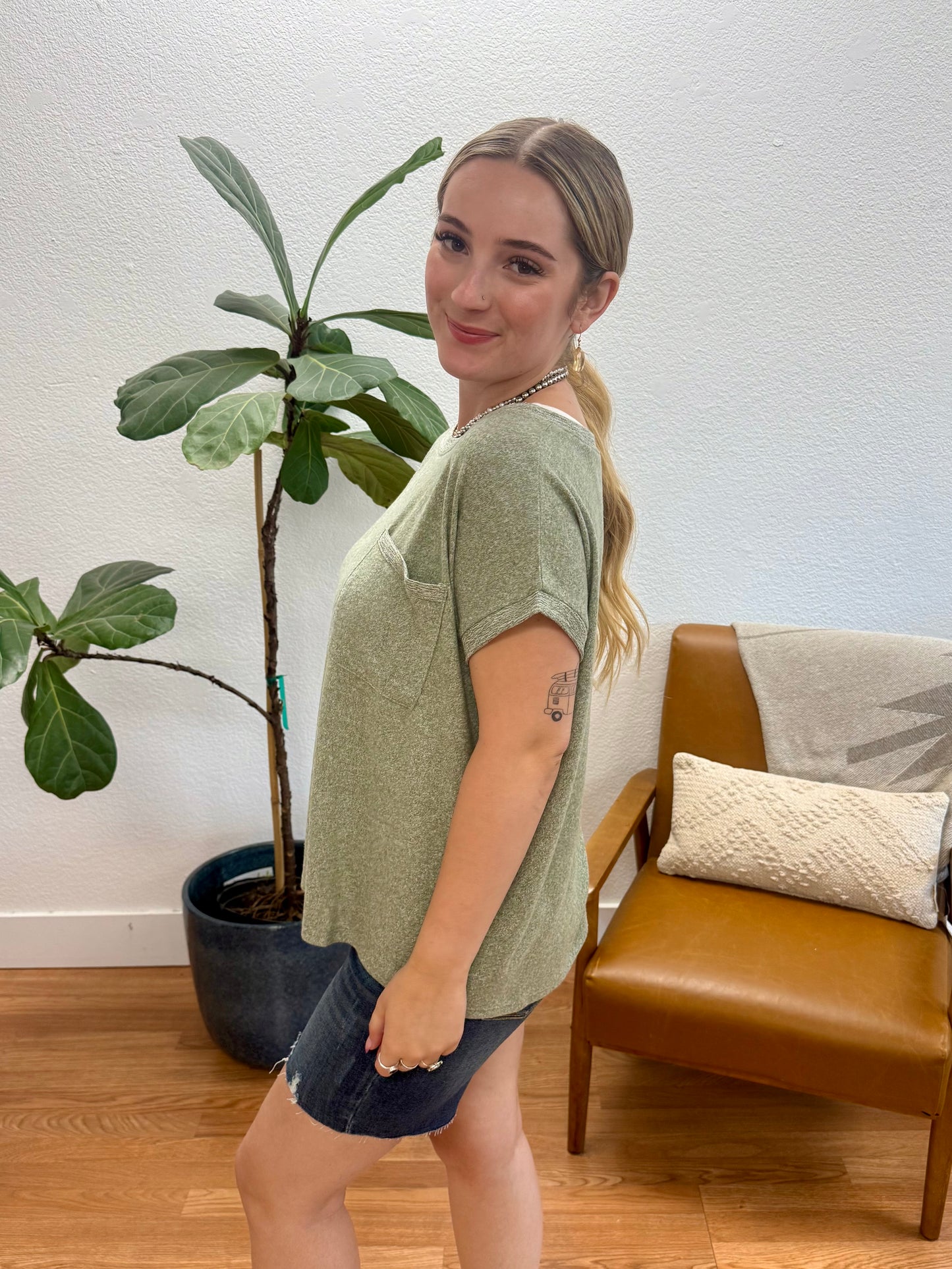 Light Olive Soft Hacci Pocket Tee