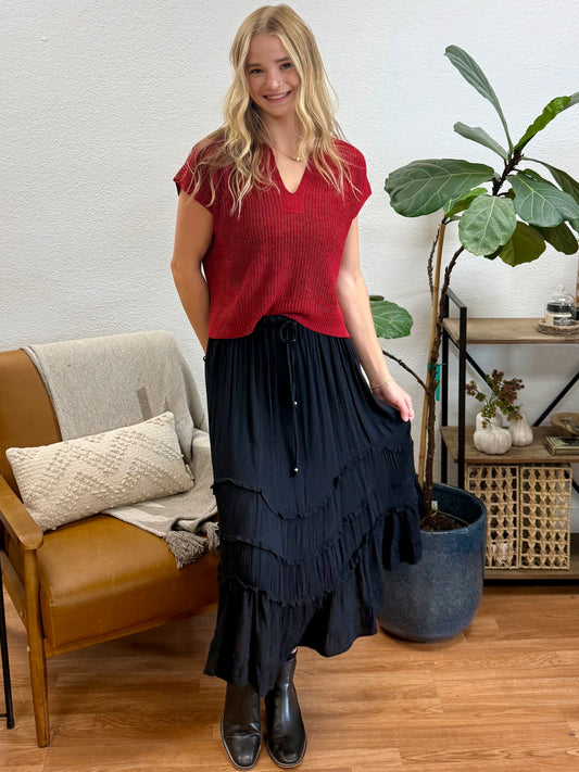Tie Waist Ruffle Maxi Skirt