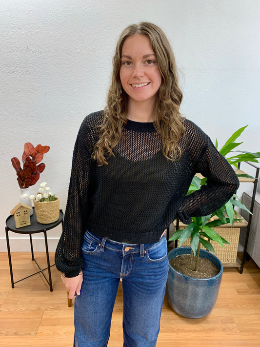 Black Distressed Knit Sweater - Terra Cottage
