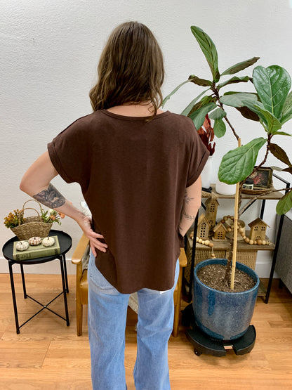 Chocolate Relaxed Top With Cuff Sleeves