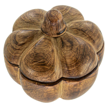 4" Pumpkin Mango Wood Dish Swivel Top Fall Autumn