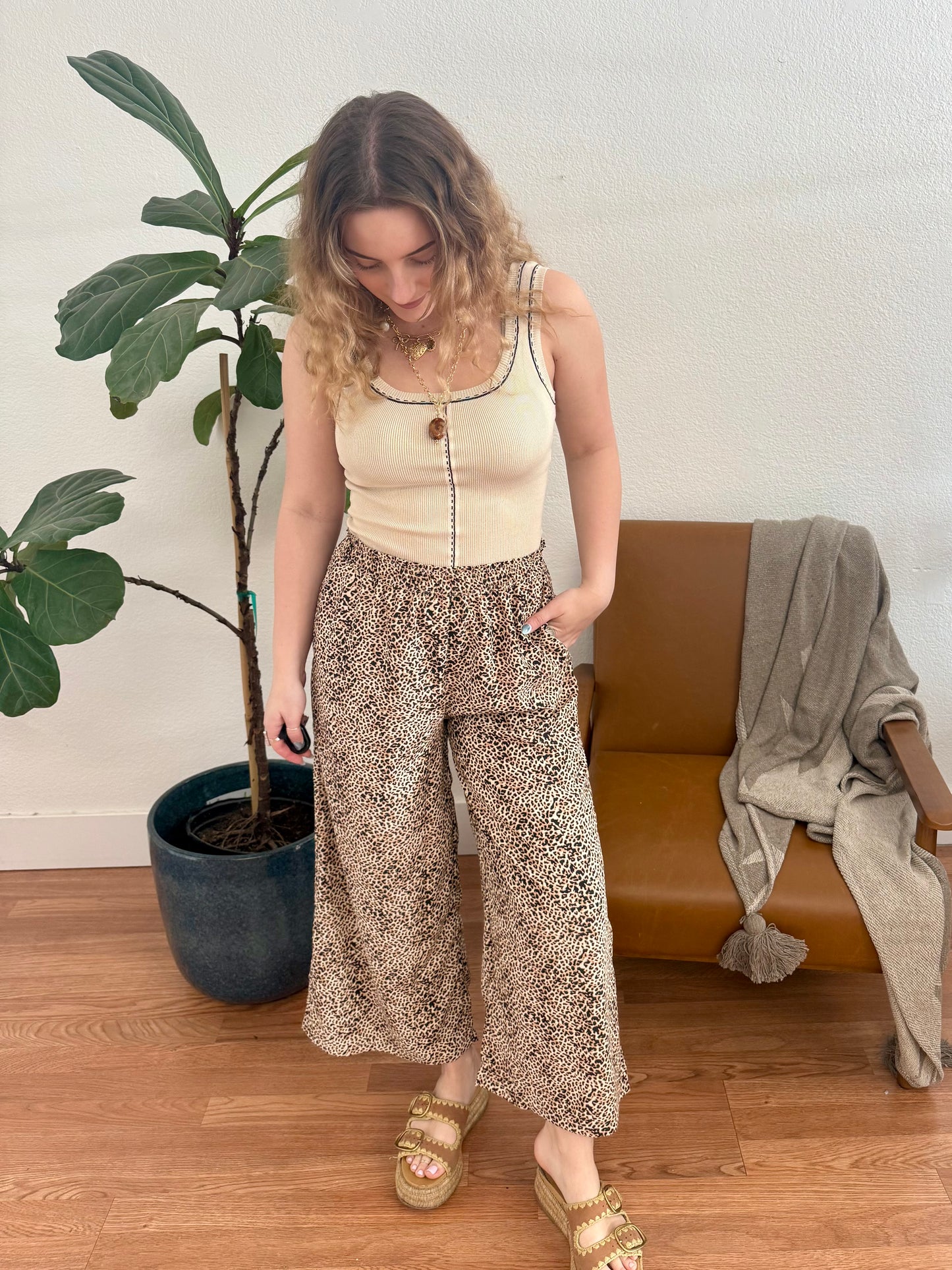 Brown Leopard Flowy Pants