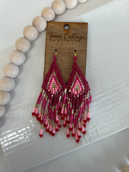 Triangular Boho Beaded Fringe Drop Earrings