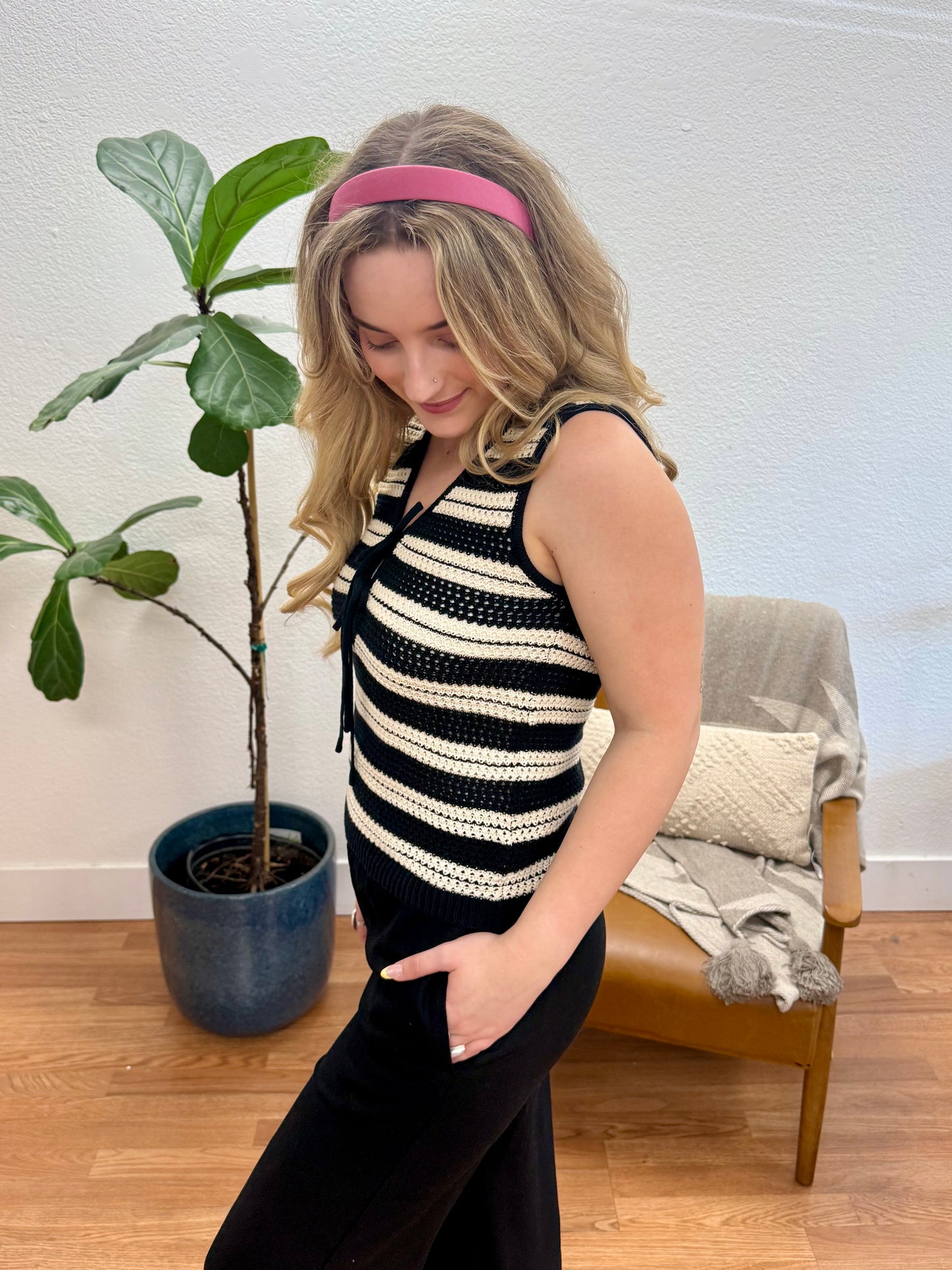 Black Stripe Crochet Tank