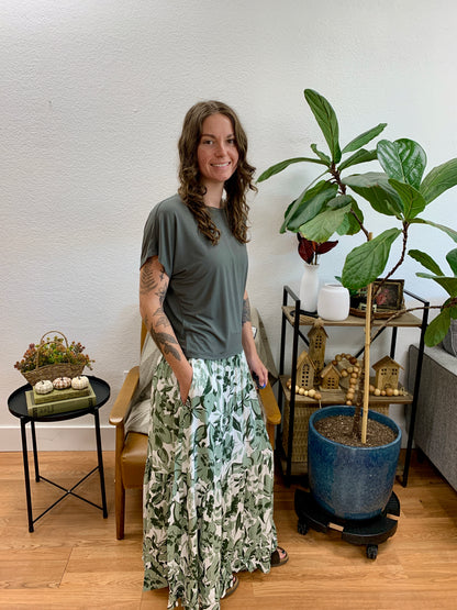 Green Botanical Maxi Skirt