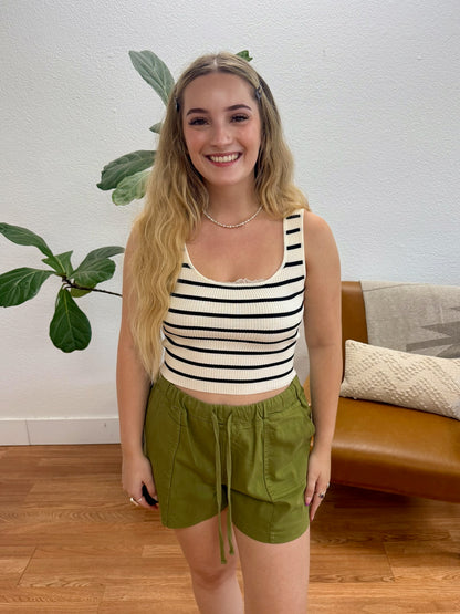 Ivory Stripe Sweater Knit Tank