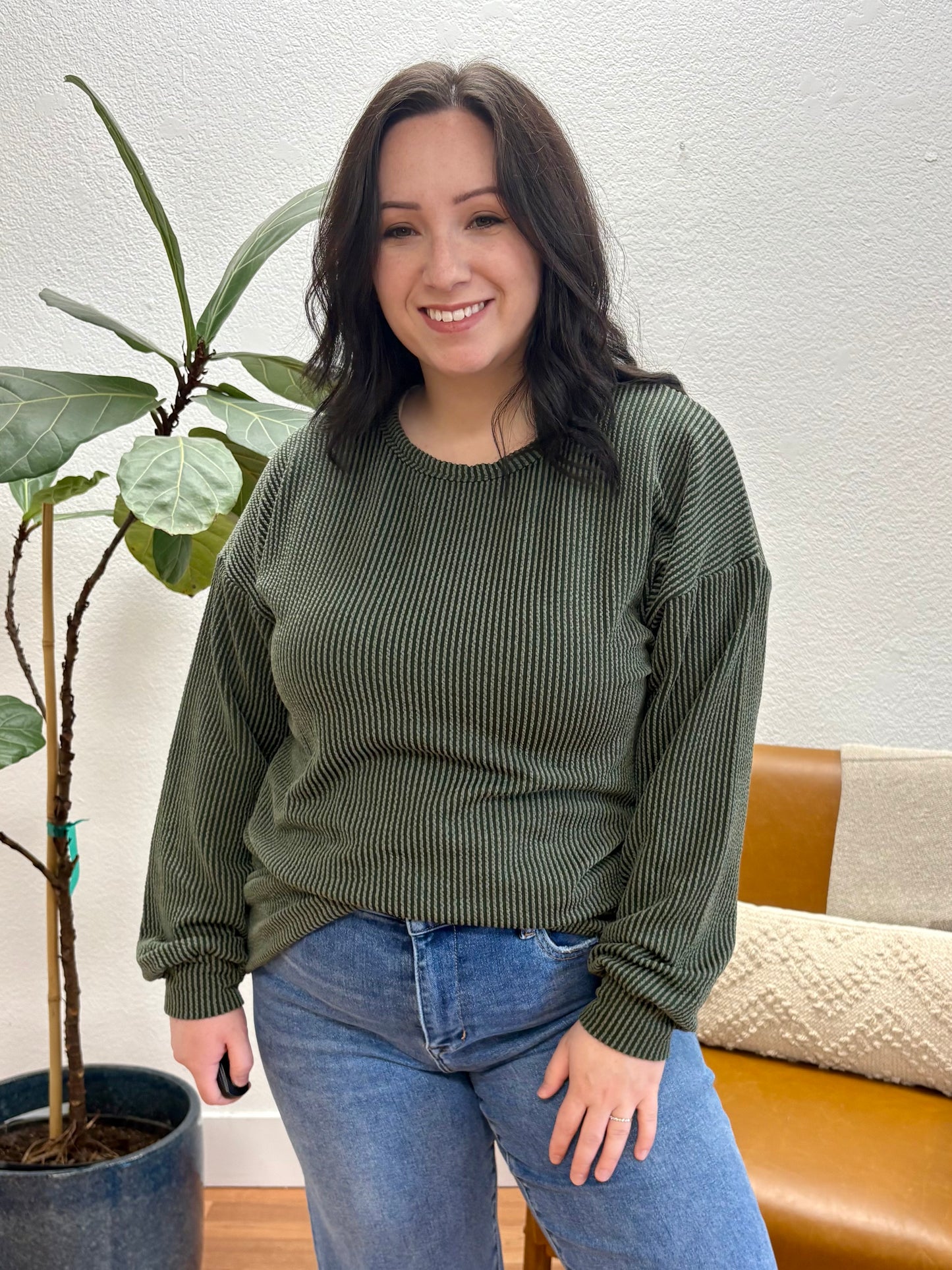 Olive Long Sleeve Urban Rib Top