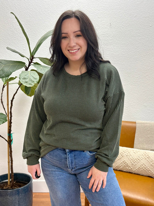 Olive Long Sleeve Urban Rib Top