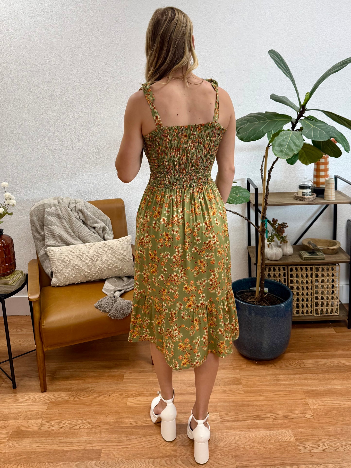 Olive Vintage Tube Tiered Dress