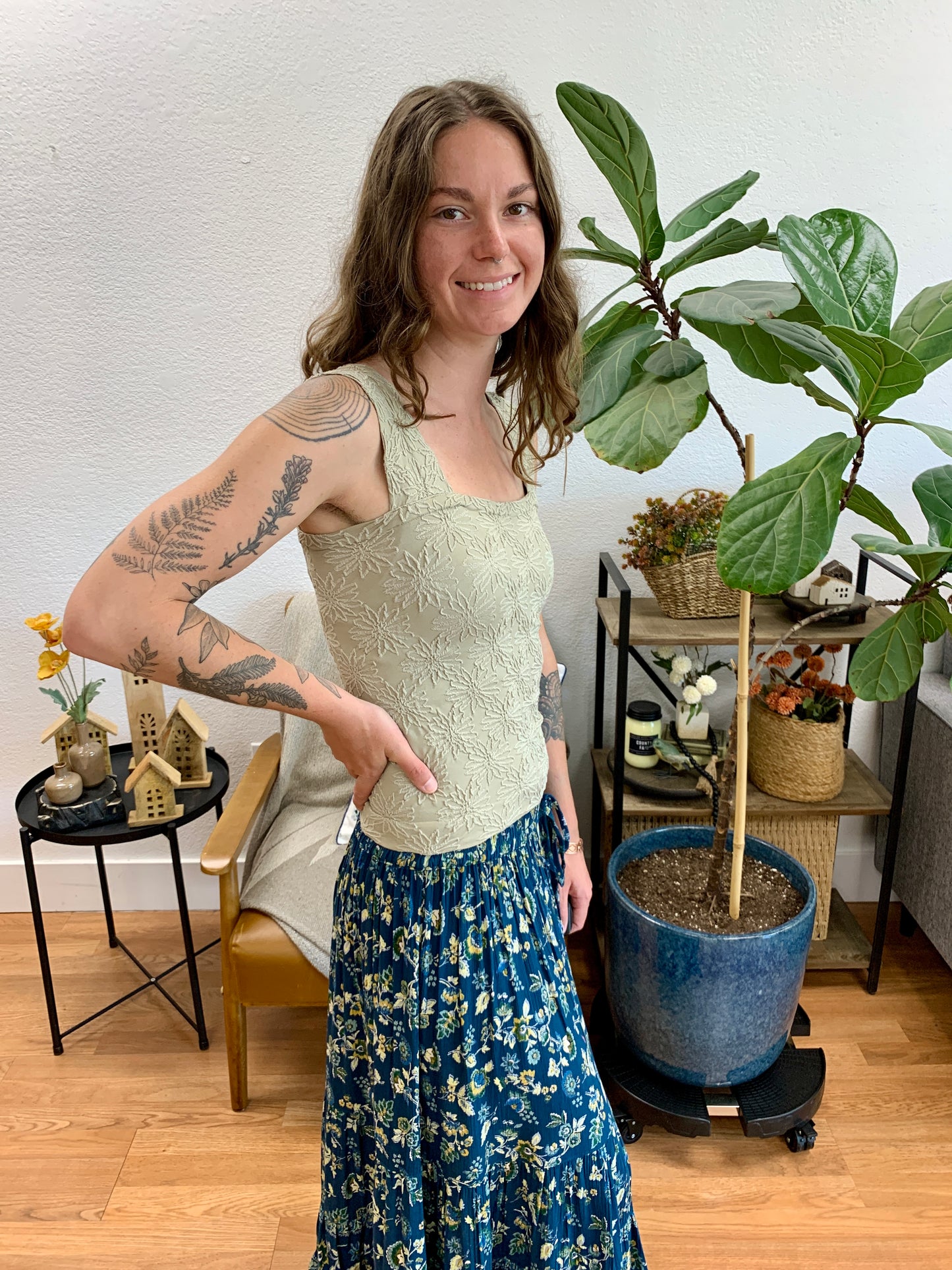Two Toned Oatmeal Jacquard Tank