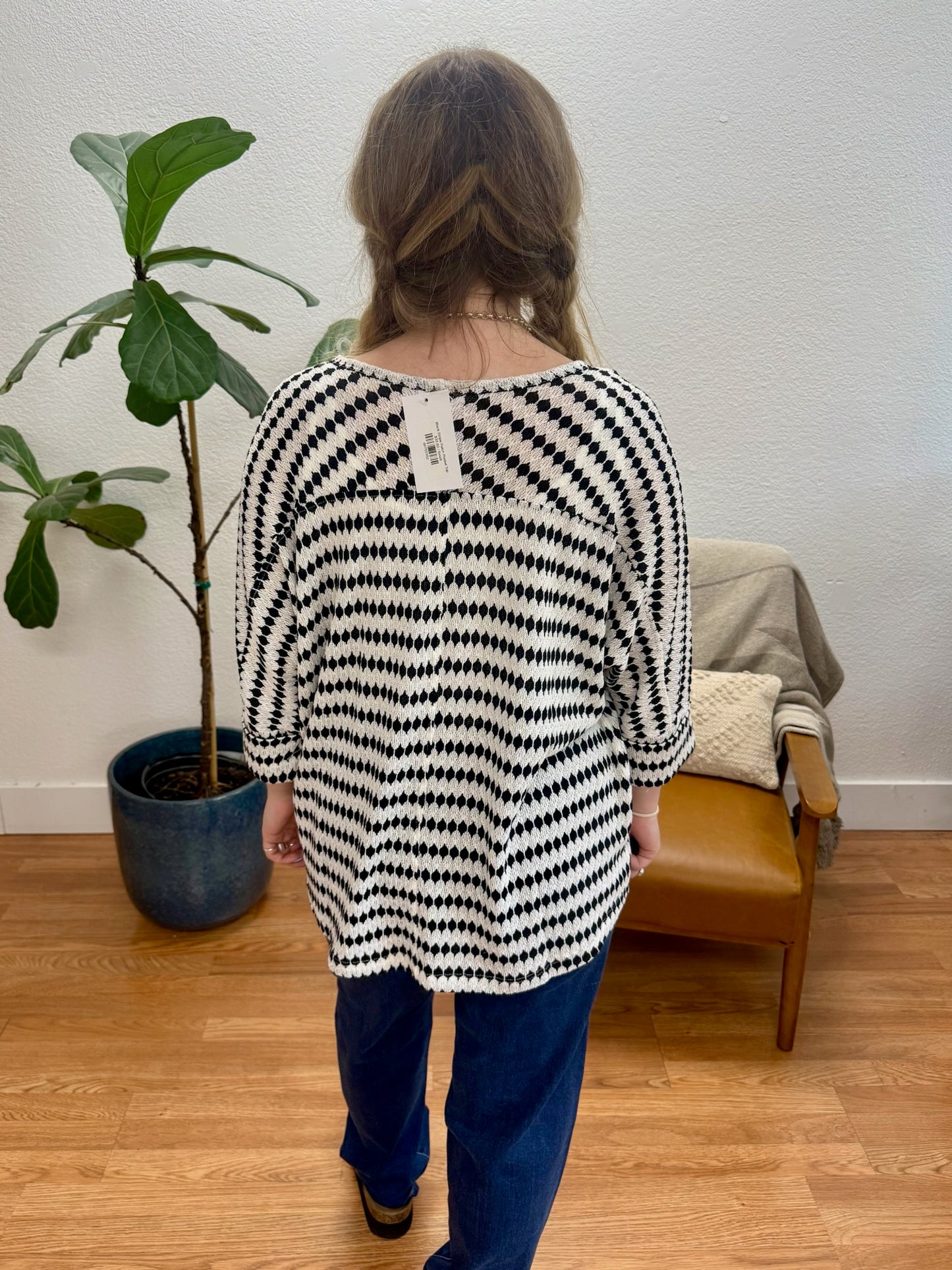 Black Stripe Patch Pocket Top