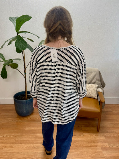 Black Stripe Patch Pocket Top