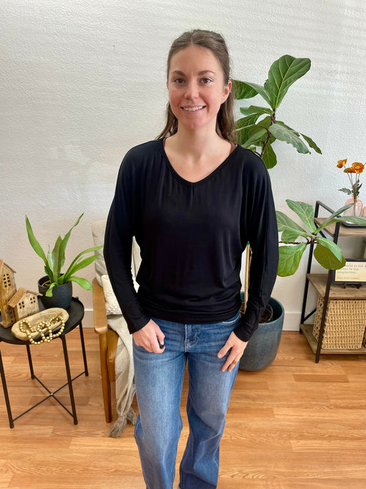Black Modal Dolman Sleeve Top