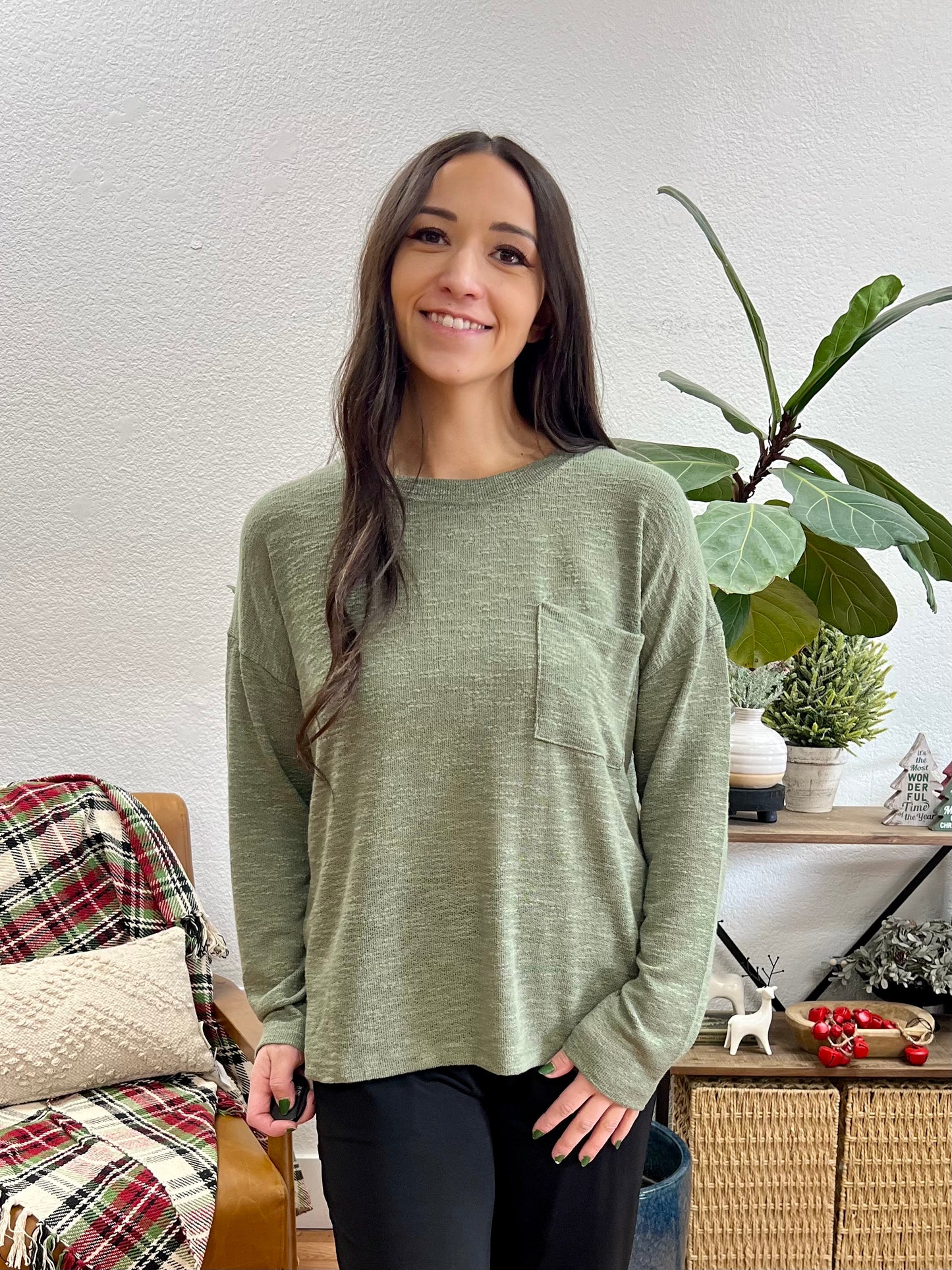 Olive Hacci Slub Long Sleeve