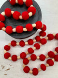 Burgundy Wool and Wood Garland