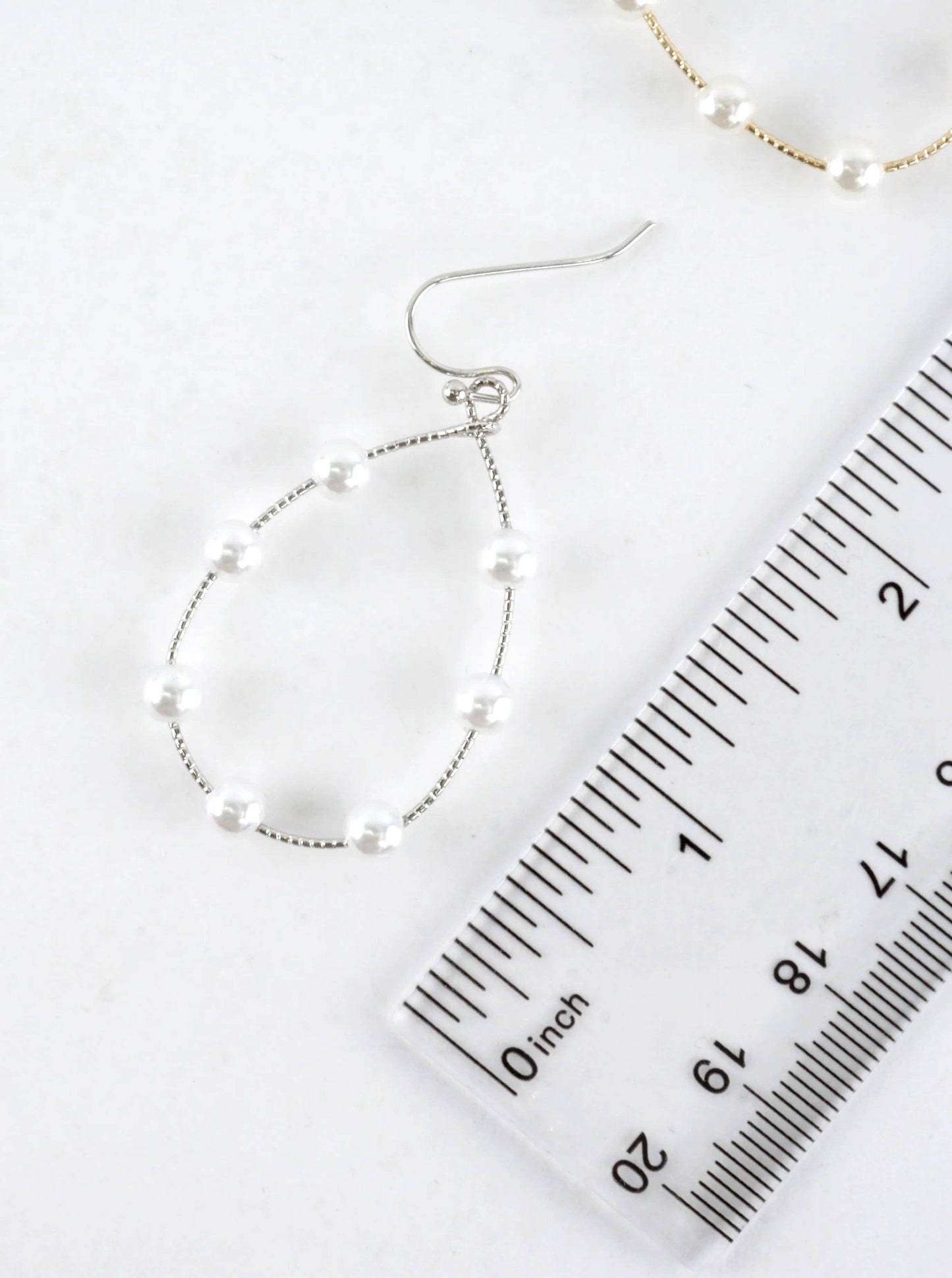 Silver Textured Wire Station Pearl Drop Earrings