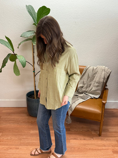 Olive Stripe Collared Button Down