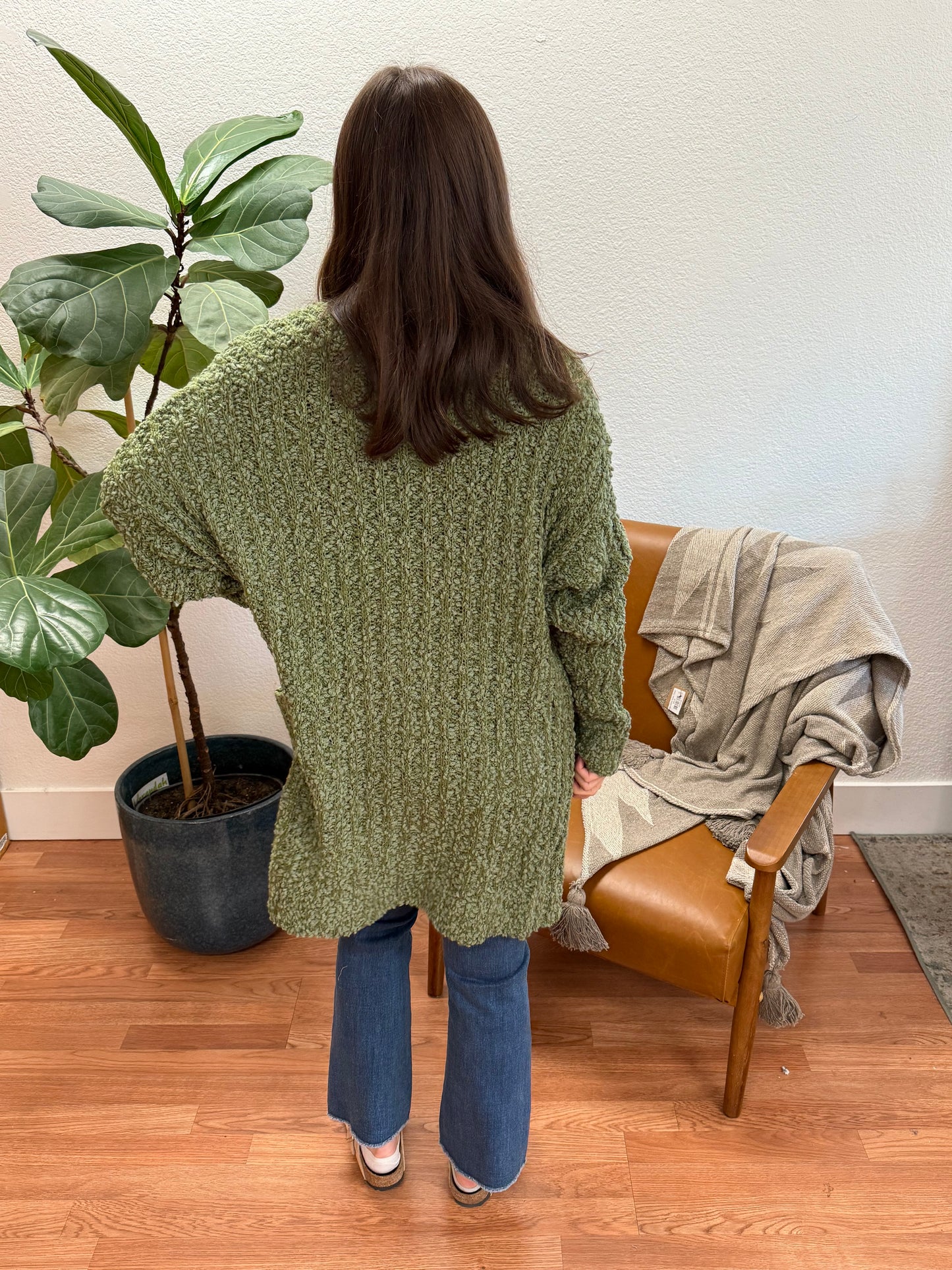 Olive Popcorn Cardigan