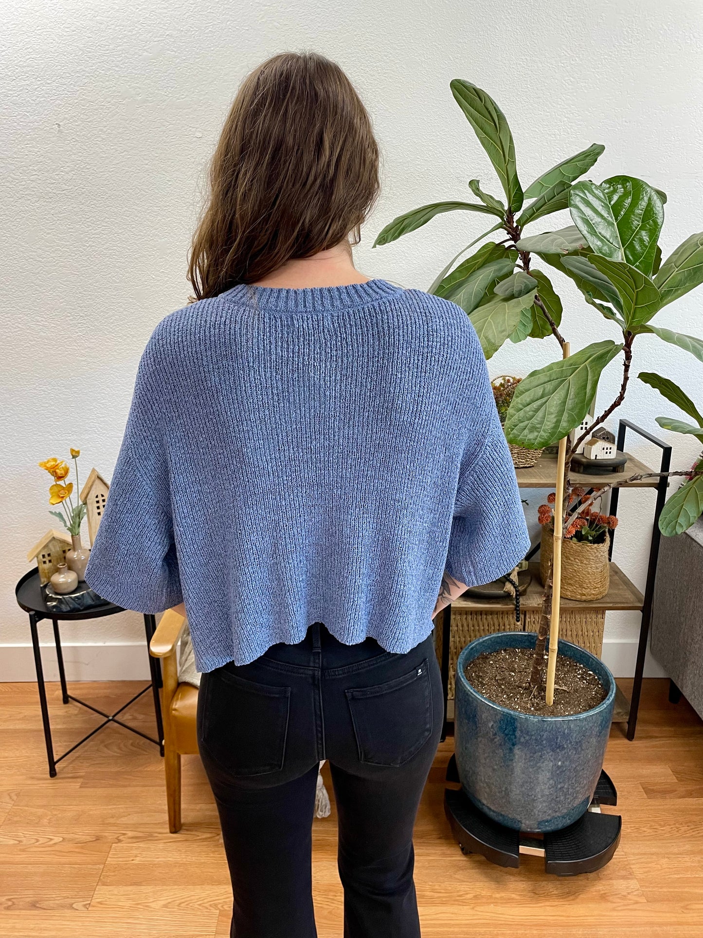 Blue Boxy Button Up Cardigan