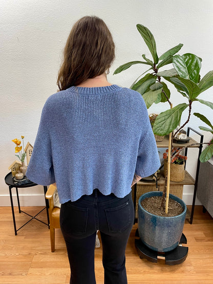Blue Boxy Button Up Cardigan